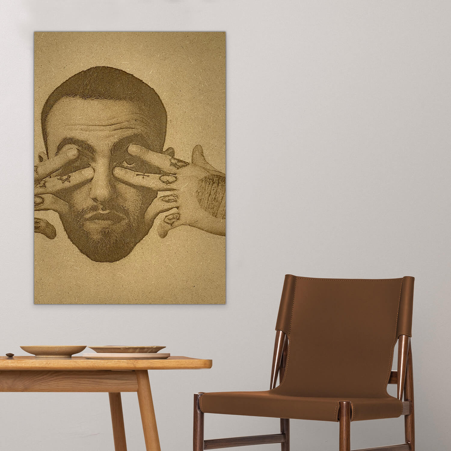 Poster en bois d'une photo du célèbre chanteur Mac Miller.