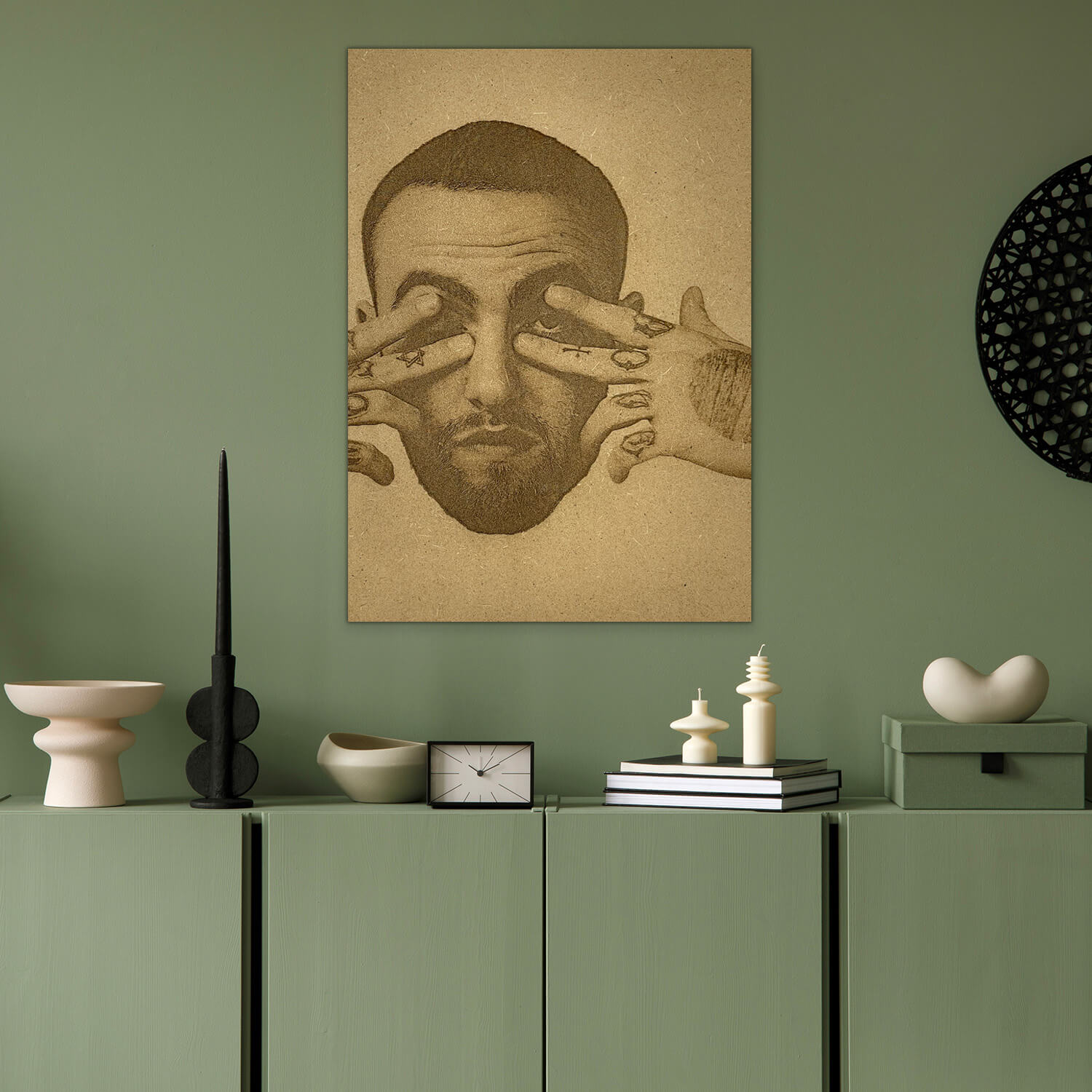 Poster en bois d'une photo du célèbre chanteur Mac Miller.
